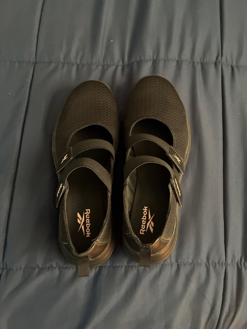 Reebok Black Dual-Strap Slip-On Shoes